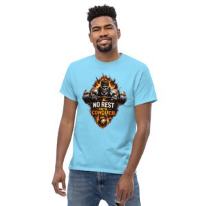 No Rest Until Conquer T-Shirt | Hardcore Gym Motivation Tee | Skull Barbell Workout Shirt | Bodybuilding Fitness T-Shirt | Unisex Cotton Tee USA